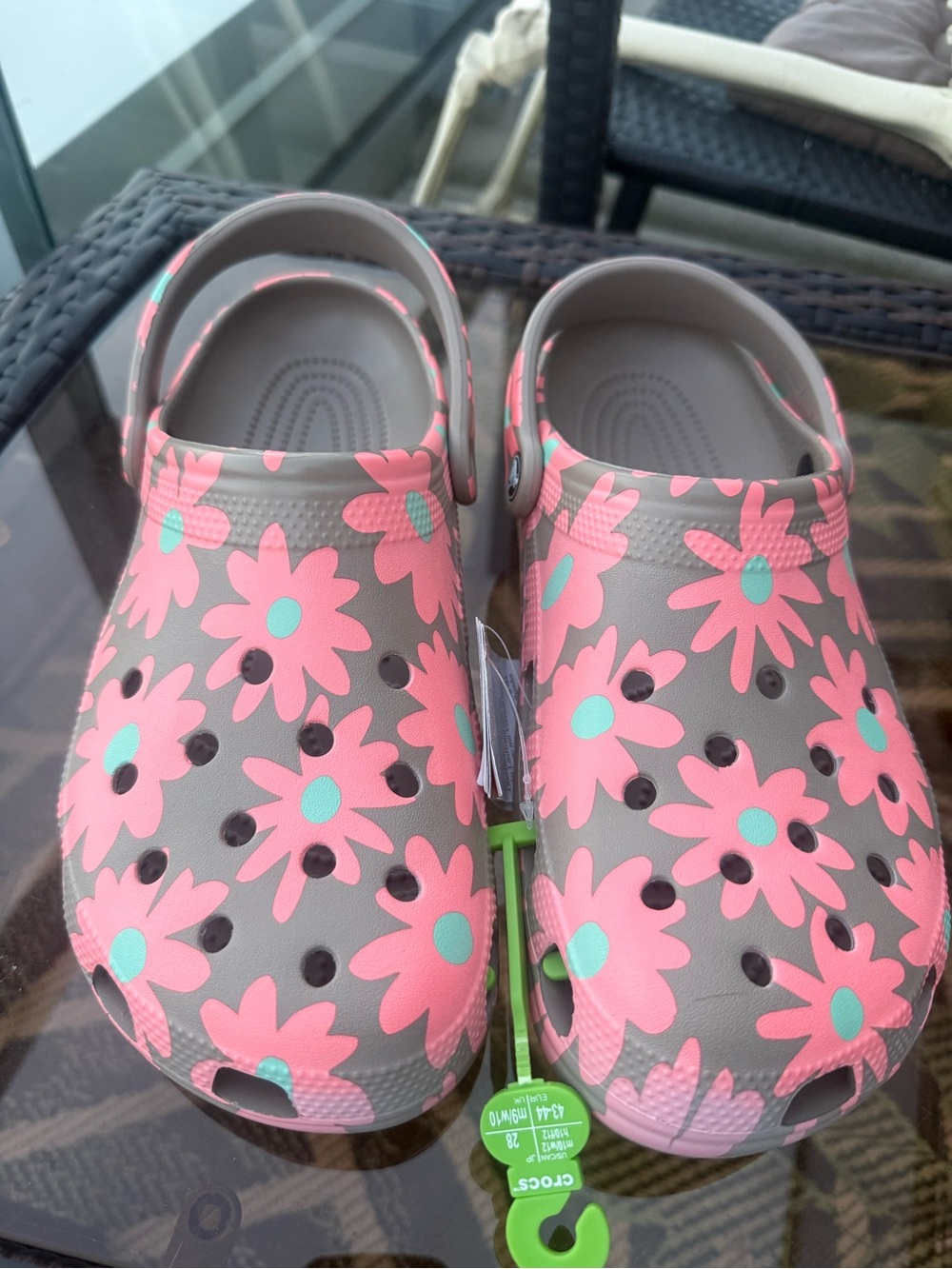 CROCS Floral Clog in Gray with Pink and Mint